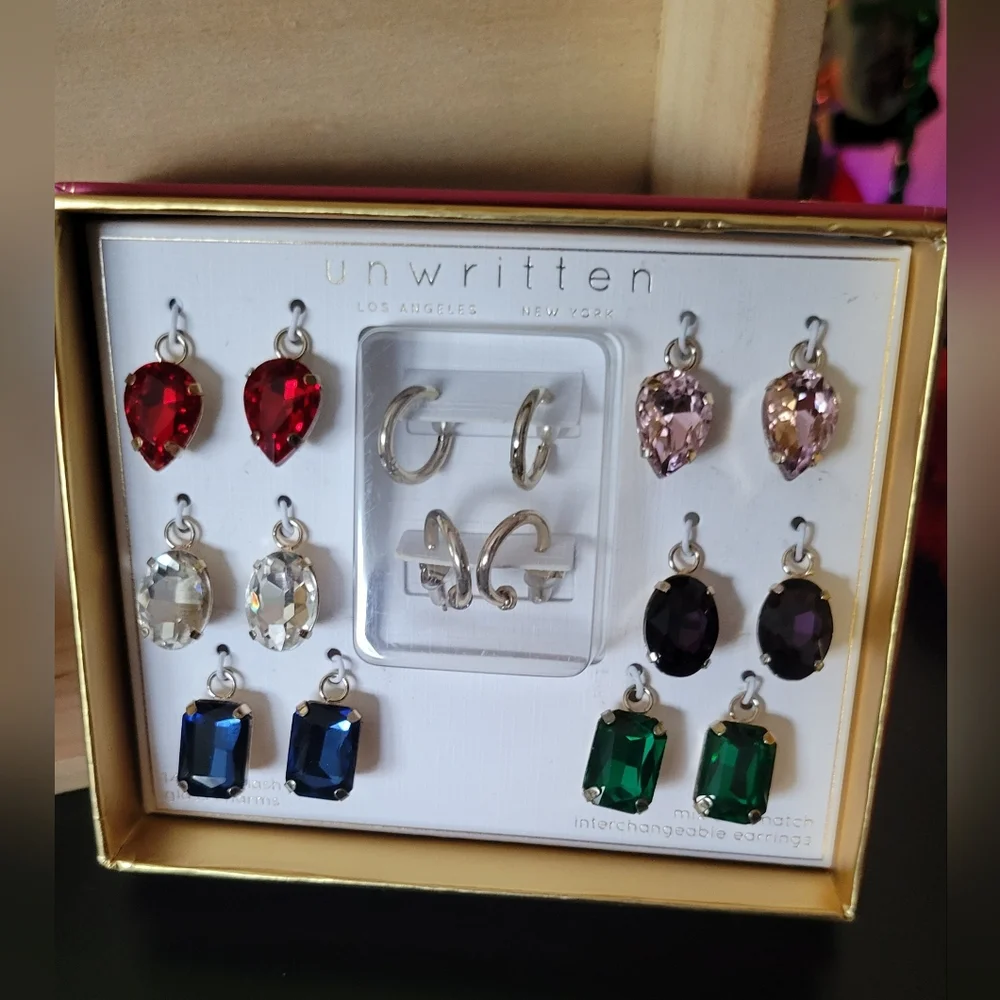 Bundle of 2 Unwritten Multi-Color Glass Mix& Match Necklace & Hoop Earrings Sets